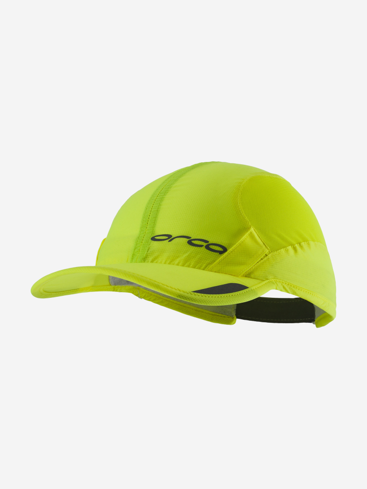 Imagen frontal de la visera para triatlón Orca 2018 en color amarillo neón